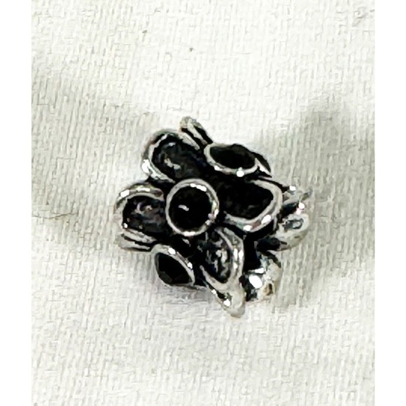 Authentic Pandora Sterling Forget Me Not Black Onyx 925 ALE Charm 790470 - Picture 1 of 3